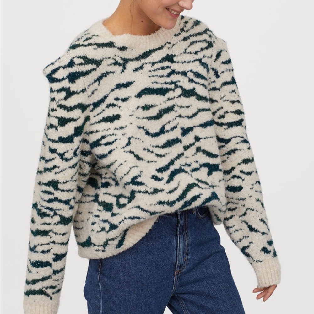 H&M Zebra Striped Sweater with shoulder pleats